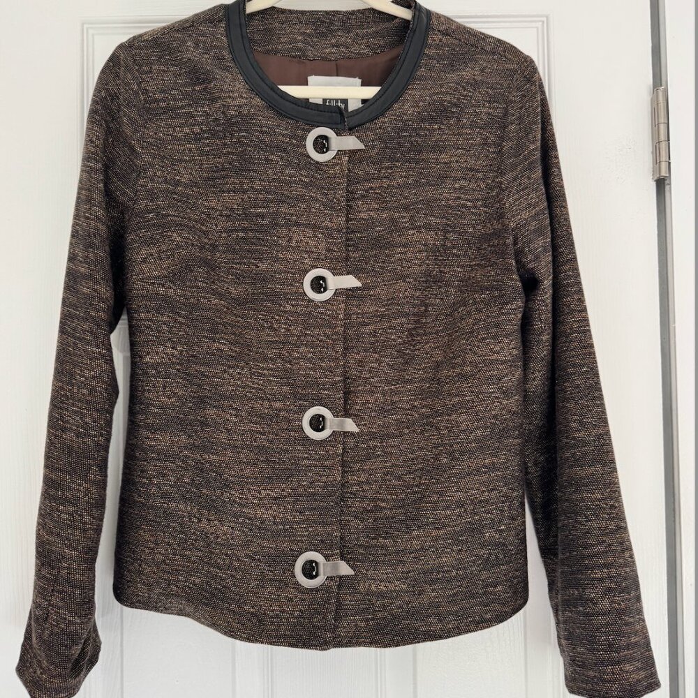 Vintage Tweed Brown Suit Set Scoop Neck Jacket & Pants